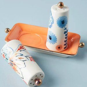 Anthropologie Floral Salt Pepper Shaker Set